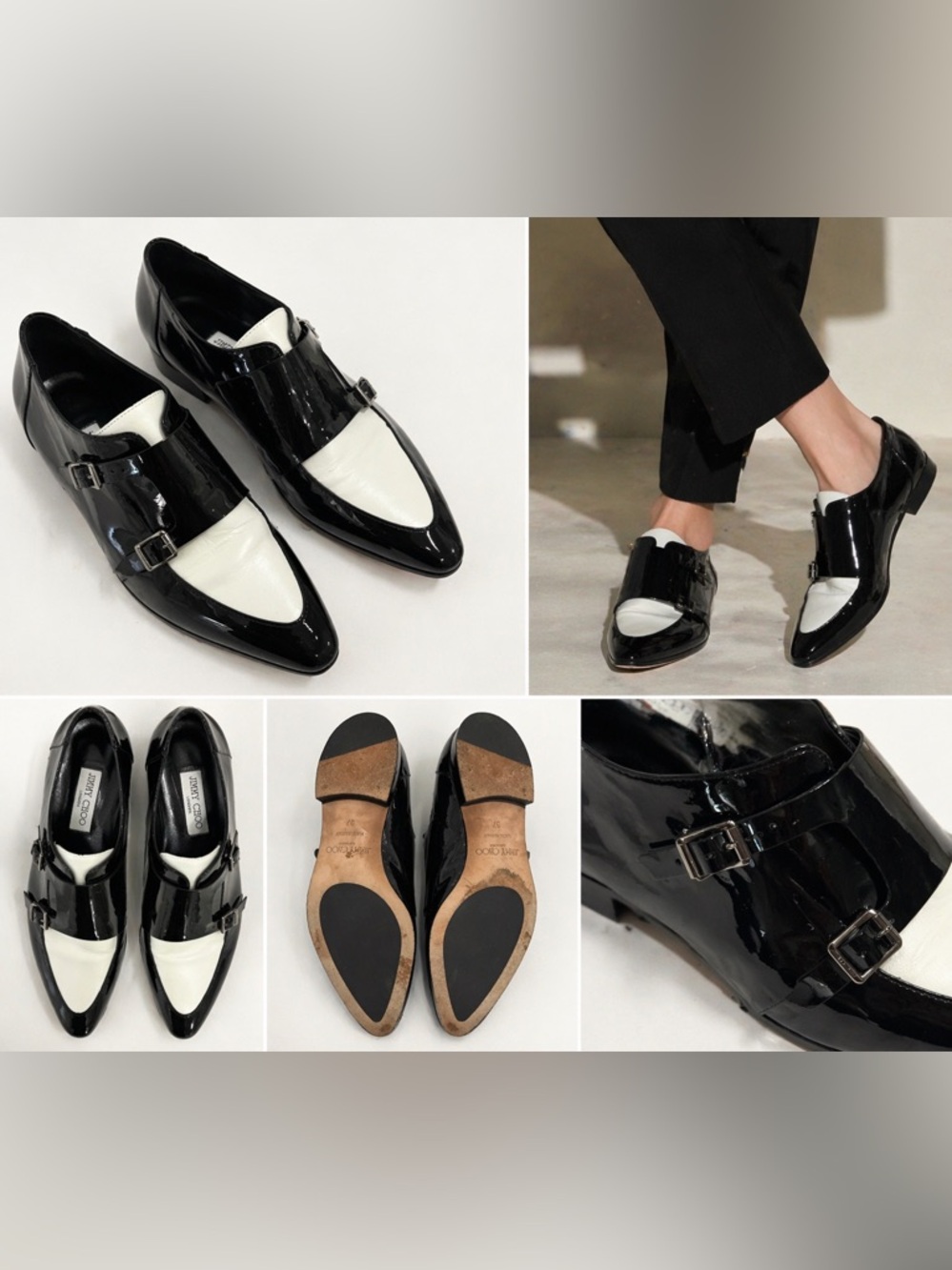 Jimmy Choo patent leather, double monk strap loafers, sz 37
